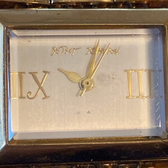 Betsey Johnson Gold Pyramid Stud Watch w/ Original Leopard Box – Needs Battery - Picture 6 of 11